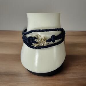 Cute Braided Leather Bracelet with Rhinestone Anchor. Measures 7.5"